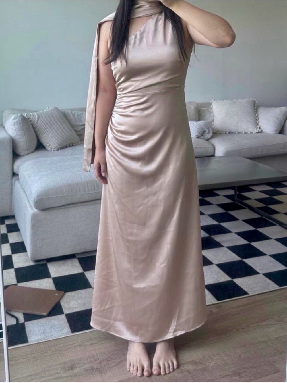 Women's Satin One-Shoulder Maxi Dress in Blush - Unbranded